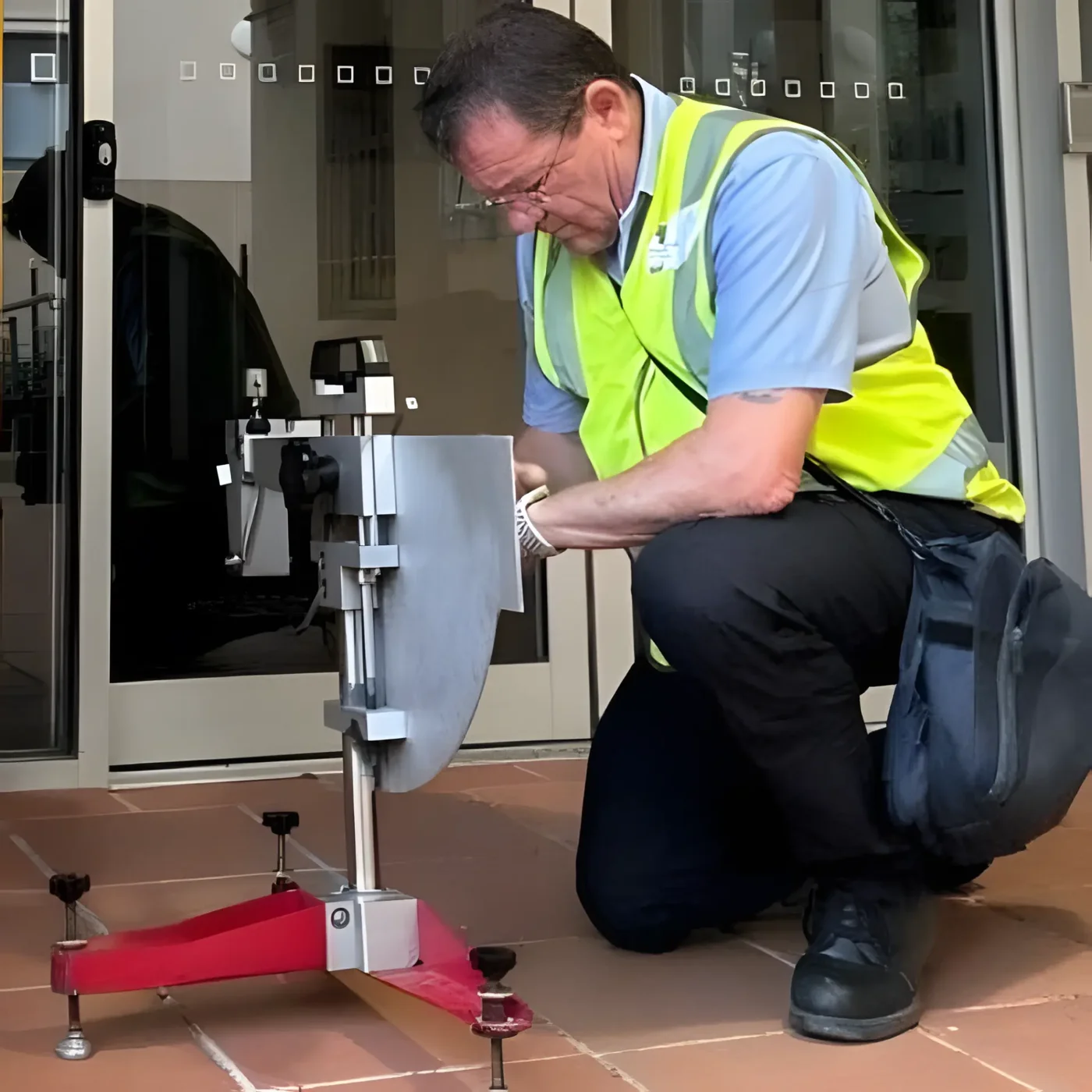 Bruce Whiteley, founder and principal consultant, operating a pendulum slip tester